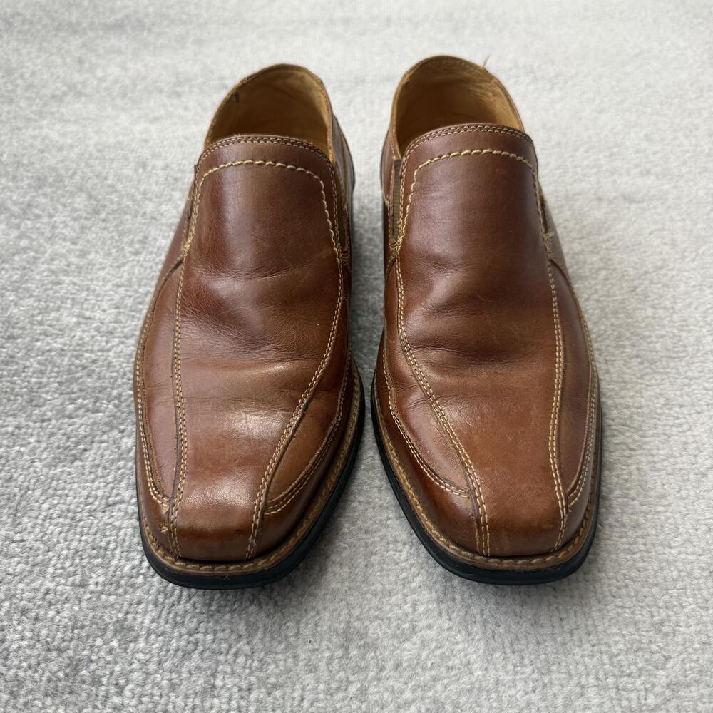 Sandro Shoes Mens Size 9.5 Brown Leather Slip On Comfort Loafers Square Toe - Picture 2 of 15